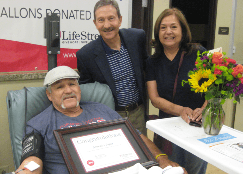 Tapia Honored as 100-Gallon-Plus Blood Donor