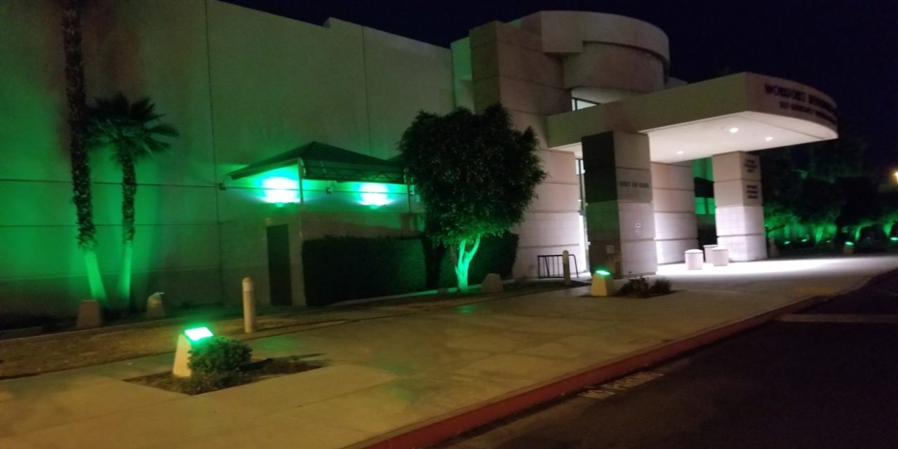 RivCo Buildings Lime Green for Mental Health Month