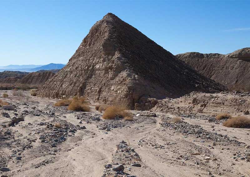 Mecca Hills Trail heads to pyramid-shaped rock